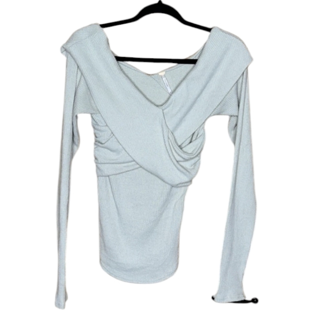 Free People Marley Off-Shoulder Neutral Oatmeal soft ribbed Wrapped Sweater sz S - Picture 4 of 11